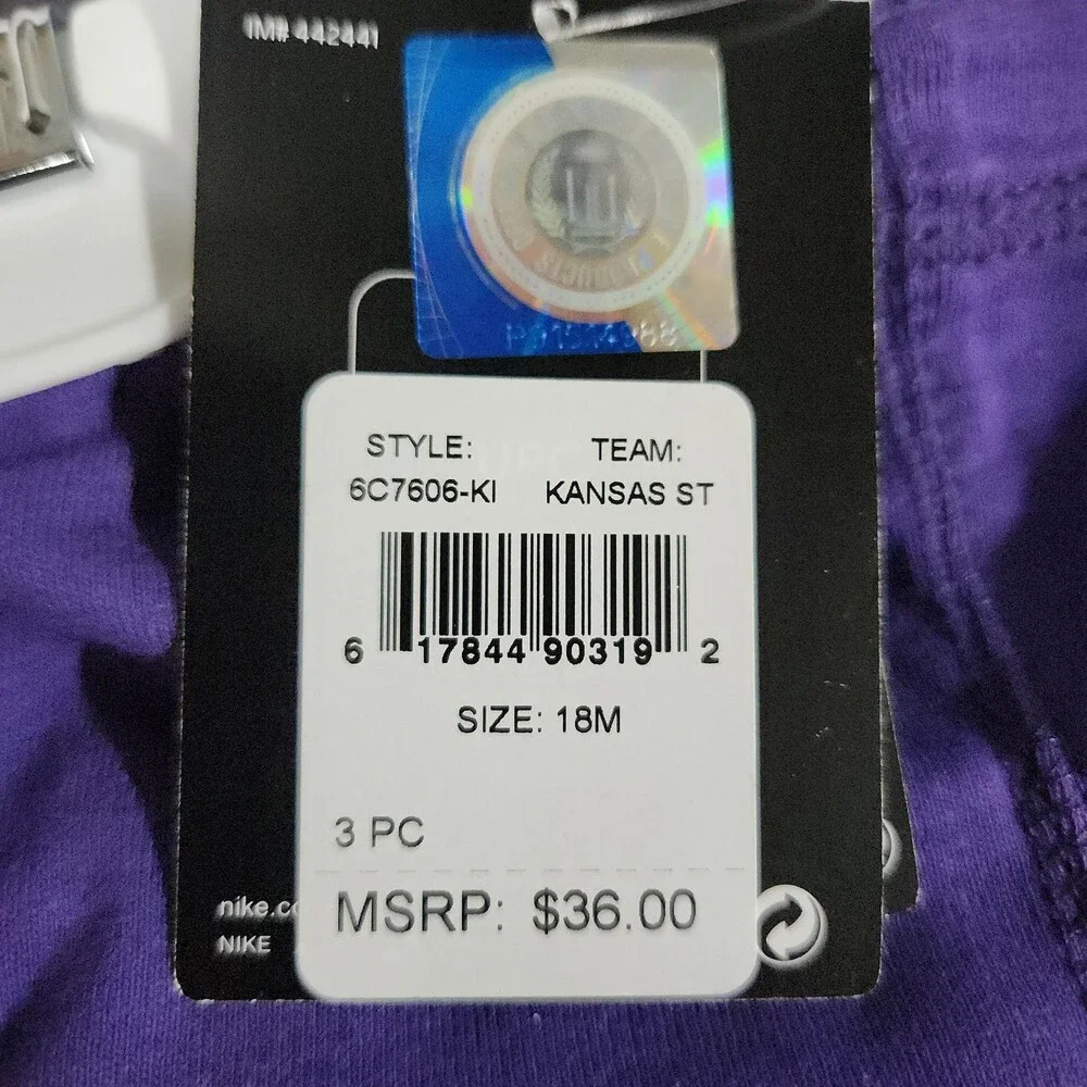 Nike Kansas State St Wildcats 3 Piece Infant Bodysuit Pants Set 18M Purple 147